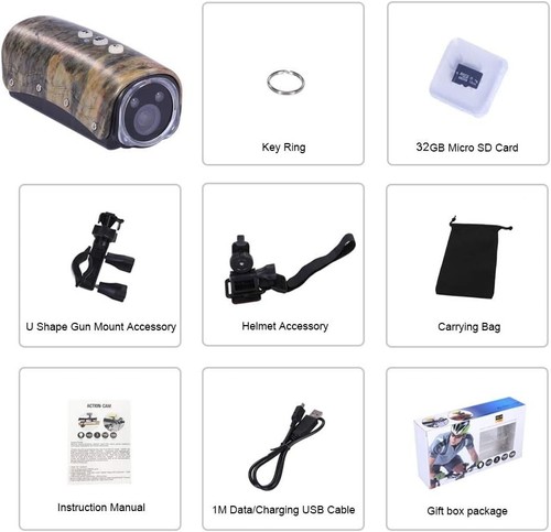 OhO 1080P Gun Camera per Caccia Sport Bici Casco Action Video Camcord 32GB - Foto 5 di 6