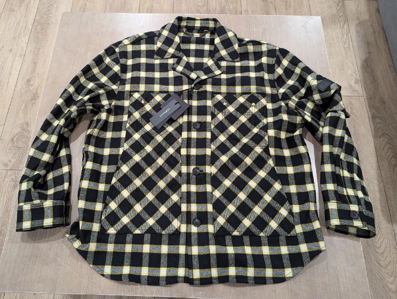 $1850 Mens VERSACE Tartan Plaid Flannel Shirt Jacket Black/Gold 48 US Medium