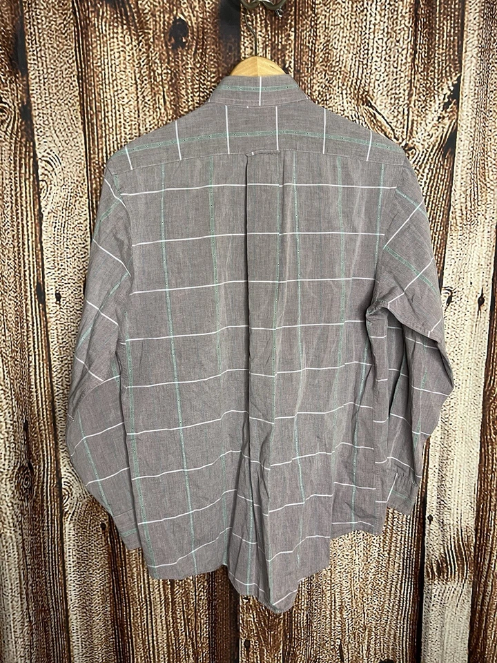 Camisa de vestir de manga larga gris a cuadros con botones Gant para hombre talla 32-15 1/2 Foto 2 de 3