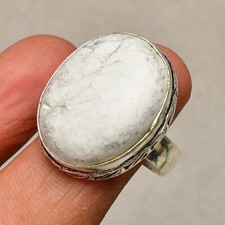Howlite Gemstone Handmade 925 Sterling Silver Jewelry Ring Size 9