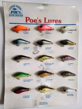 Poe's Wood Fishing Lure Salesman Display Board Lures In COLOR