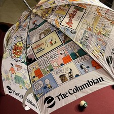 Advertising Comics Umbrella Wood Handle 33  Long The Columbian News Paper