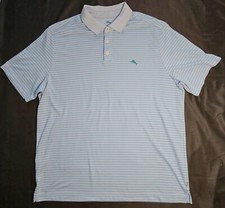 Mens Tommy Bahama Short Sleeve Striped Polo Shirt w Swordfish Size XL - NICE