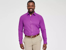 Tayion Collection Men's Slim-Fit Gold Trim Solid Dress Shirt Purple Long Sleeves