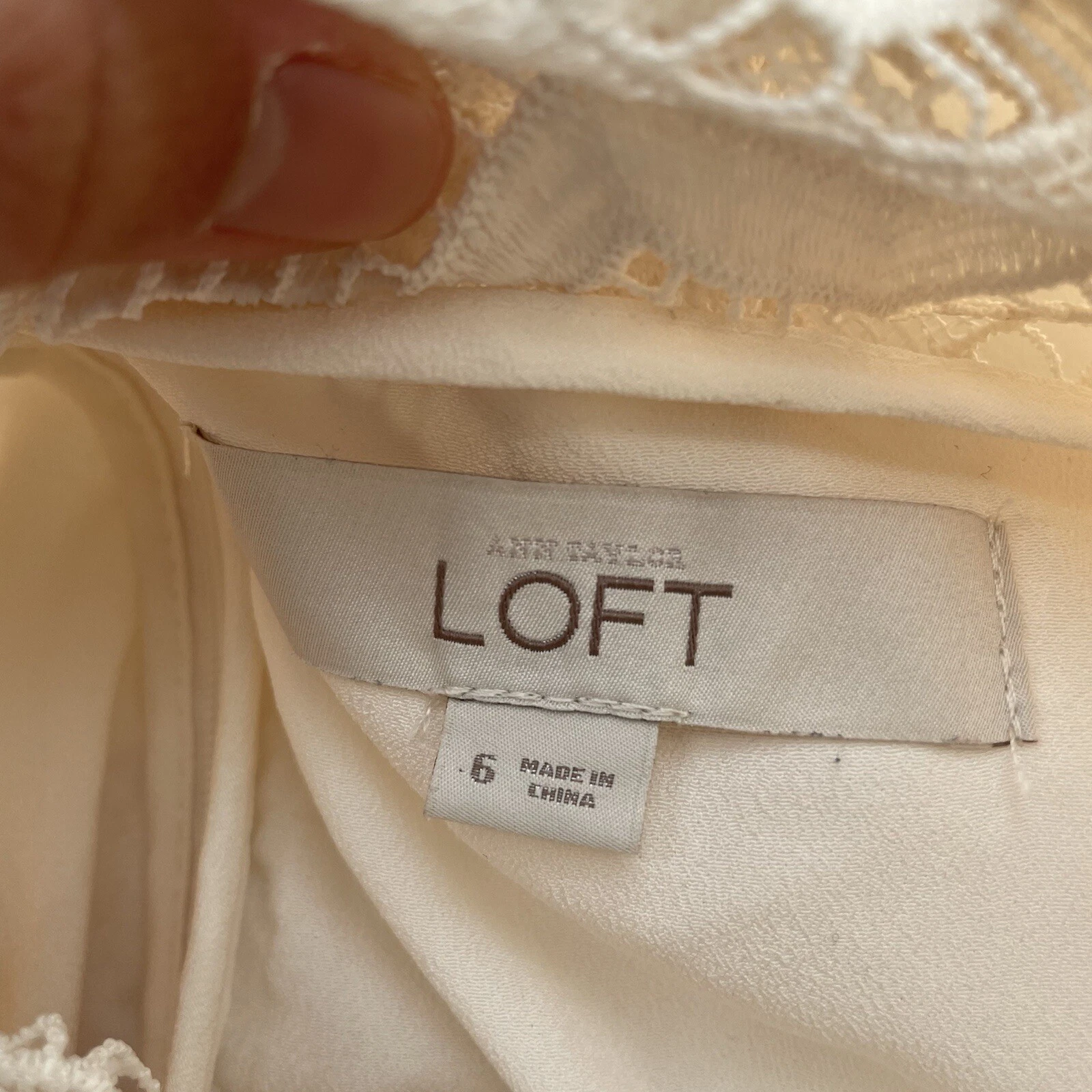 OFF WHITE ANN TAYLOR Off White Pizzo Chevron Tubino Mini Abito Manica Corta Donna Taglia 6