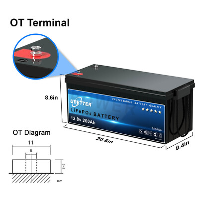 UBETTER 12V 200Ah LiFePO4 Batterie 100A BMS für Marine, Solaranlage, Wohnmobil