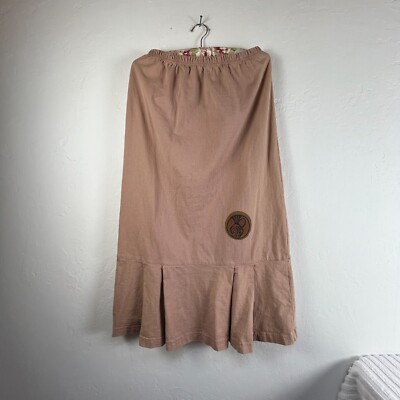 Becky s 1633 Womens Hand Printed Pleated Hem Midi Skirt Medium Brown Art to Wear