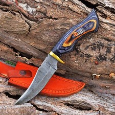 Handmade Fixed Blade Skinner Knife Damascus Hunting Knife With Sheath453