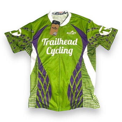 New Borah Cycling Jersey Mens Large Green Full Zip Back Pockets Made in USA
