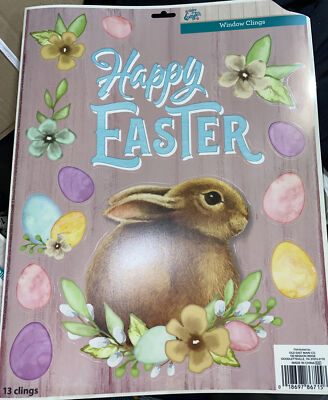 EASTER Window Clings BUNNY, EGGS, Happy Easter 1 Sheet 13 Clings Per Page