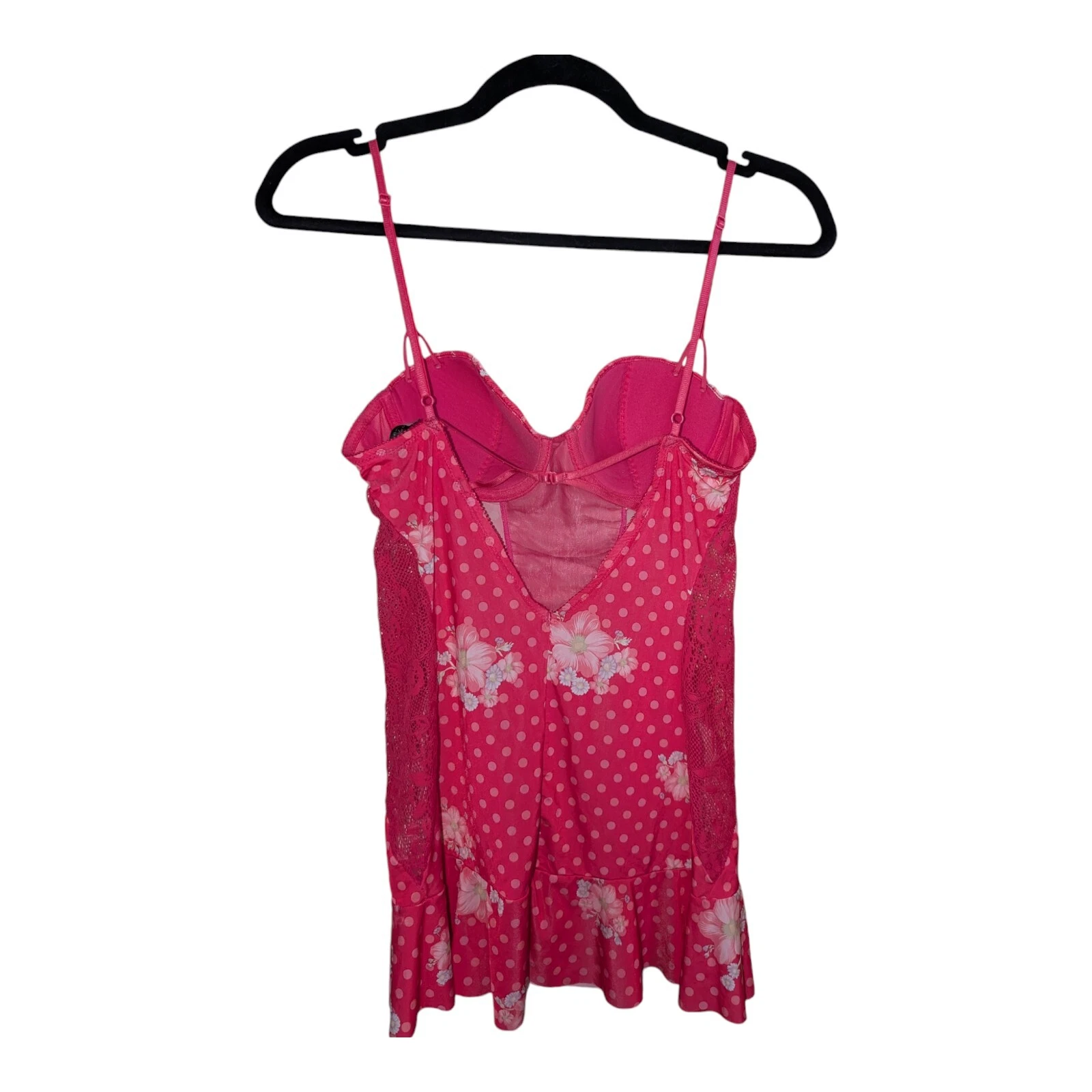 UNDERCOVER Camicia babydoll Victoria's Secret Sexy Little Things rosa caldo a pois 36B