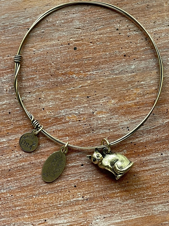 Brazalete Brazalete Gato Dije Chapado en Oro 14K 2-3/4” d, Diseños Beaucoup Hecho en EE. UU. Foto 2 de 2