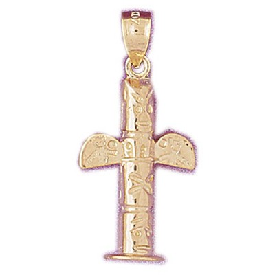 14K Solid Gold 3D Native Indian Totem Pole Charm