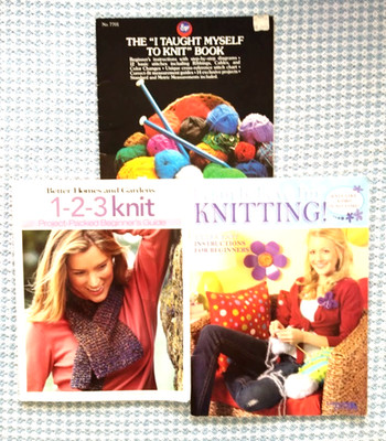 Lot of 3 books ~ LEARN TO KNIT ~ easy knitting patterns, how to, teach yourself