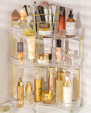Makeup Organizer for Vanity, 3-Tier Corner Bathroom Organizer Countertop with Ma