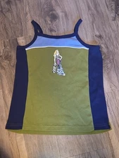 Sz 14/16 Juniors Y2k Tank Top Skater Girl Skateboard Green Grunge Vtg Gitano