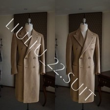 Camel Cashmere Men's Overcoat Peak Lapel Busiess Winter Warm Long Jacket Coats