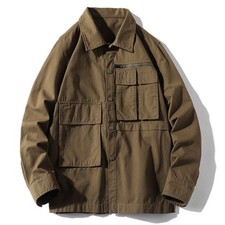 New Men Casual Loose Multi Pockets Jacket Fashion Solid Color Lapel Coats Street
