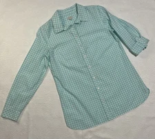 Talbots Size Small Light Aqua And White Gingham Tunic Length Blouse