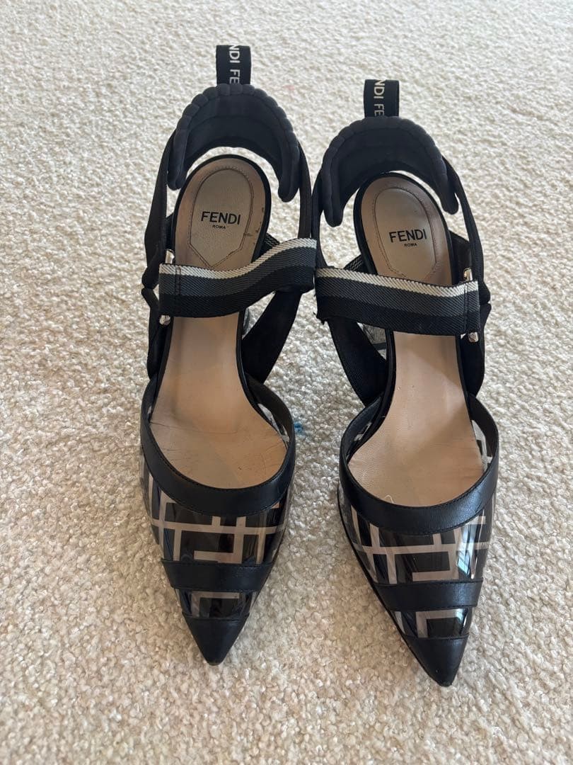 FENDI Shoes Pumps Heel Strap EU 37 US 7 Black Clear Authentic