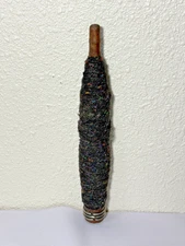 Vintage Wood Bobbin Spindle With Black Cotton Thread