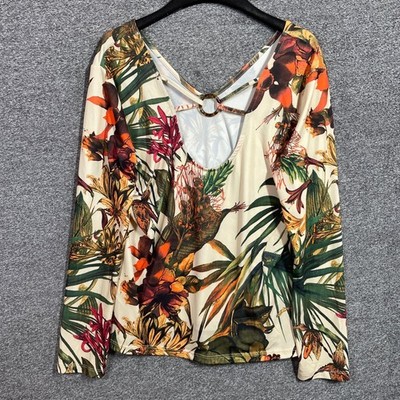 Lascana for Venus Tropical Floral O-Ring Back Long Sleeve Top Womens Medium