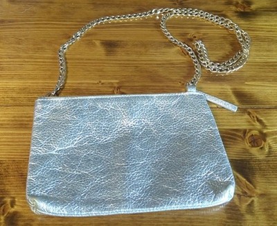 Alberta Di Canio Genuine Leather Metallic Silver Handbag Formal Purse