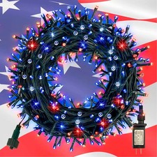 4th of July String Lights 200 LED 66FT Red White Blue Memorial Day Decor FROM US