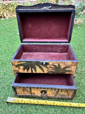 Vintage Holz Schmuckkästchen Weltkarte Palme Decoupage Schmuckkommode Schublade