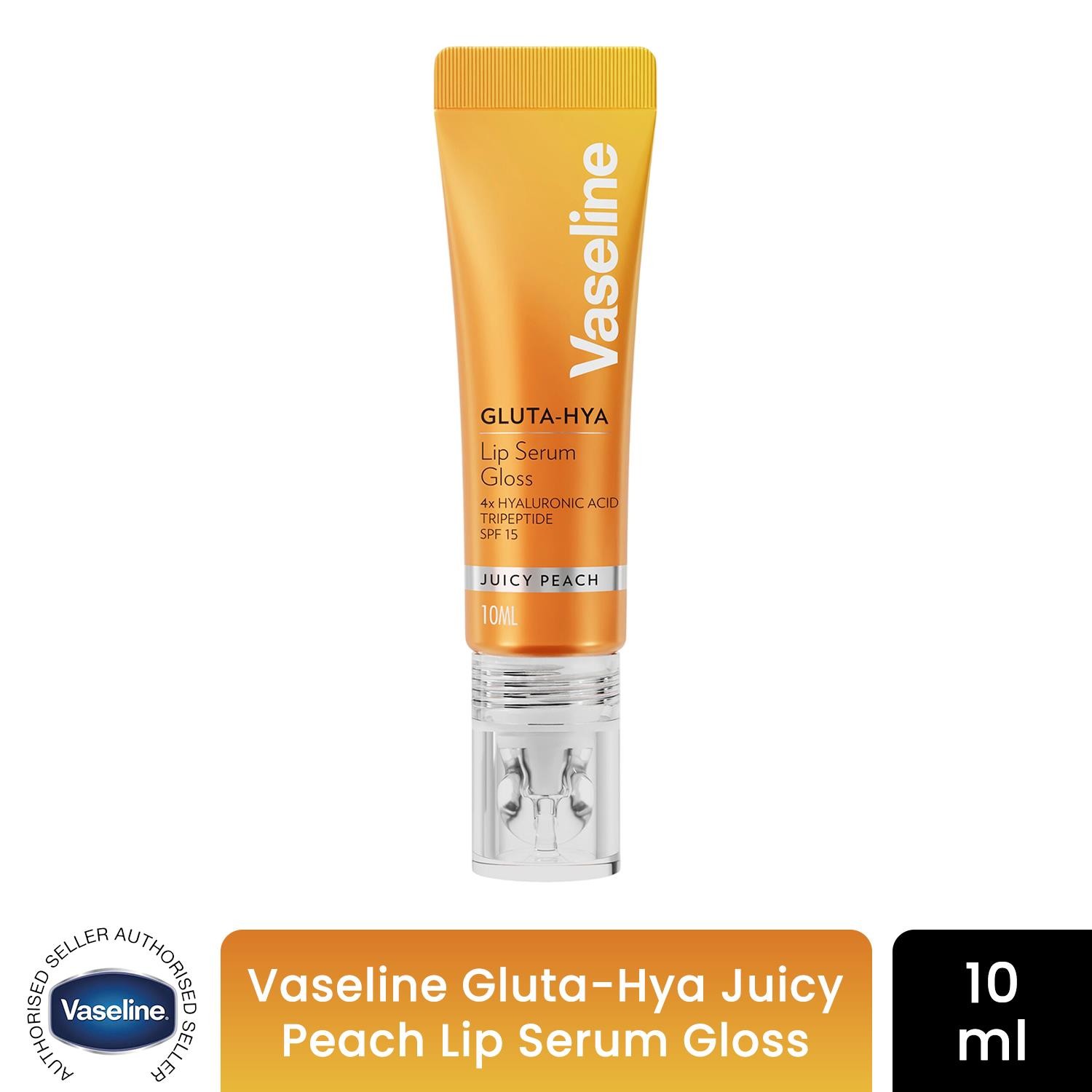 Vaseline Gluta-Hya Juicy Peach Lip Gloss, Serum Lip Care with Hyaluronic Acid and GlutaGlow Technology, Tints, Plumps and Protects with SPF15 for Plump and Dewy Lips 10 ml - Image 2