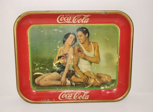 VINTAGE 1934 DRINK COCA-COLA METAL SERVING TRAY - WEISMULLER & O'SULLIVAN
