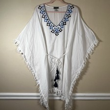 Tommy Bahama Beaded Tunic Swim Cover Up Women’s White Blue Size L  Bohemian