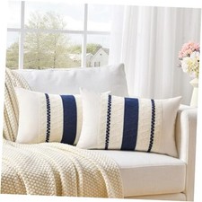 Set of 2 Lumbar Decorative Throw Pillow Covers 20" x 12" Pack of 2 Navy Blue