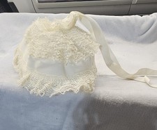 Vintage Baby Bonnet Lace Trim Ivory Christening Special Occasion