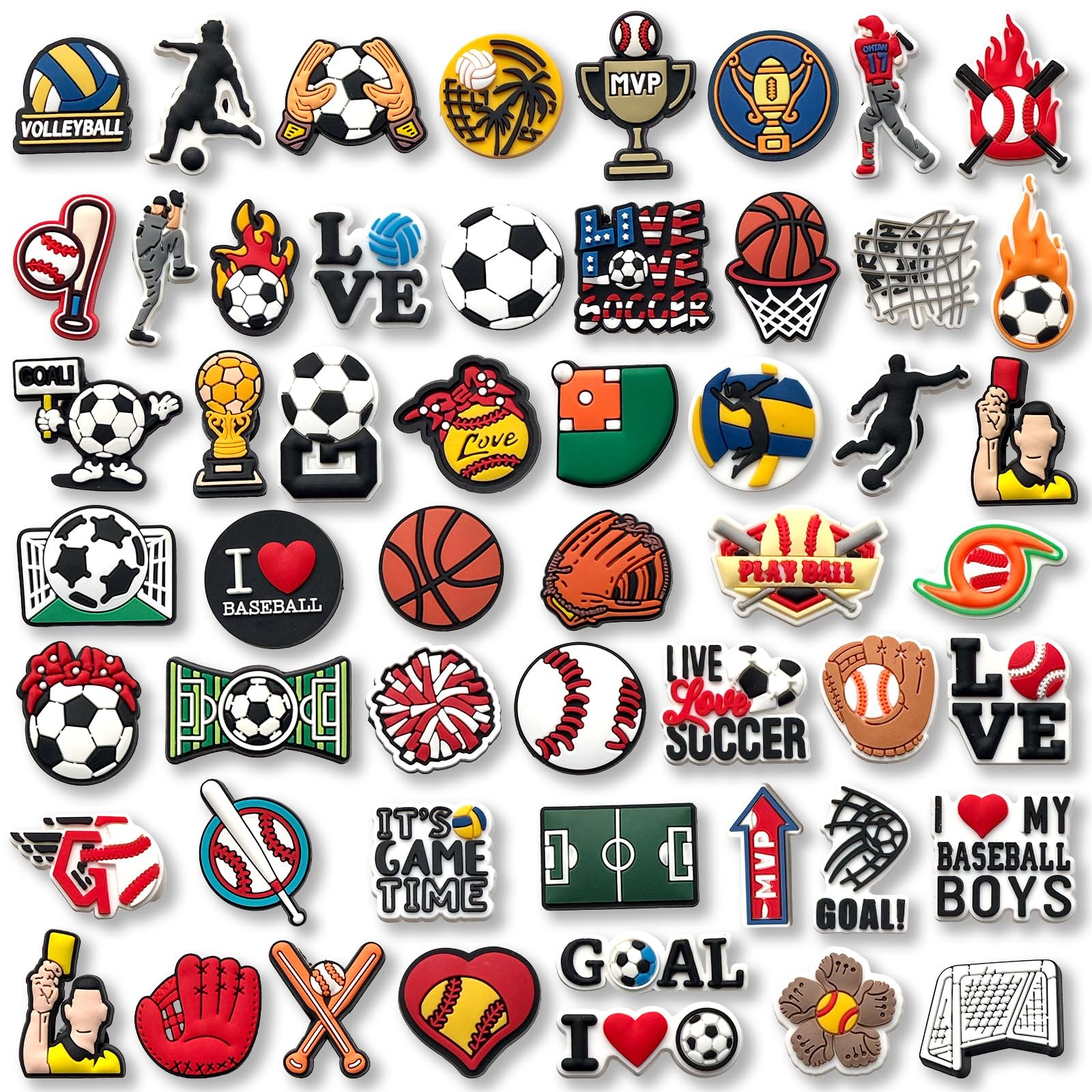 24 53Pcs Sports Ball Shoe Charms for Croc Clog Sandals Bracelets Decoration 5...