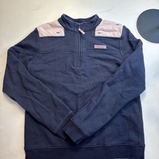 Vineyard Vines Girls 1/4 Zip Pullover Size L 14 Whale Tail ShepShirt Navy Blue
