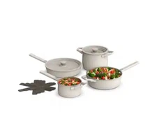 NEW Bella 9 Piece Storemore Cookware Set - Ceramic Nonstick Coating - Oatmilk