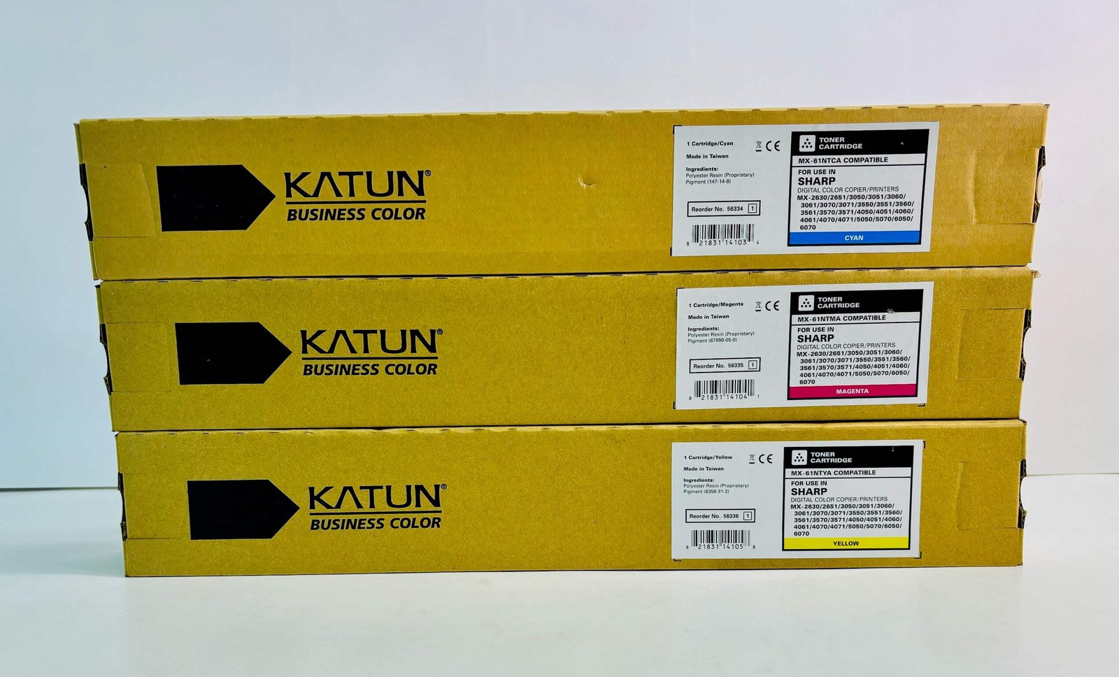 3 Compatible Katun Sharp MX-3050N,MX-3050V Cyan, Mag & Yellow Toners MX-61NT CMY