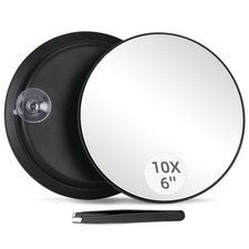 10X Magnifying Mirror with 3 Suction Cups - 6'' Stick on 6"L x 6"W, Black-10x