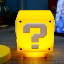 Super Bros Mini Question Block Night Lights - USB Powered Bedside Lamp with G...