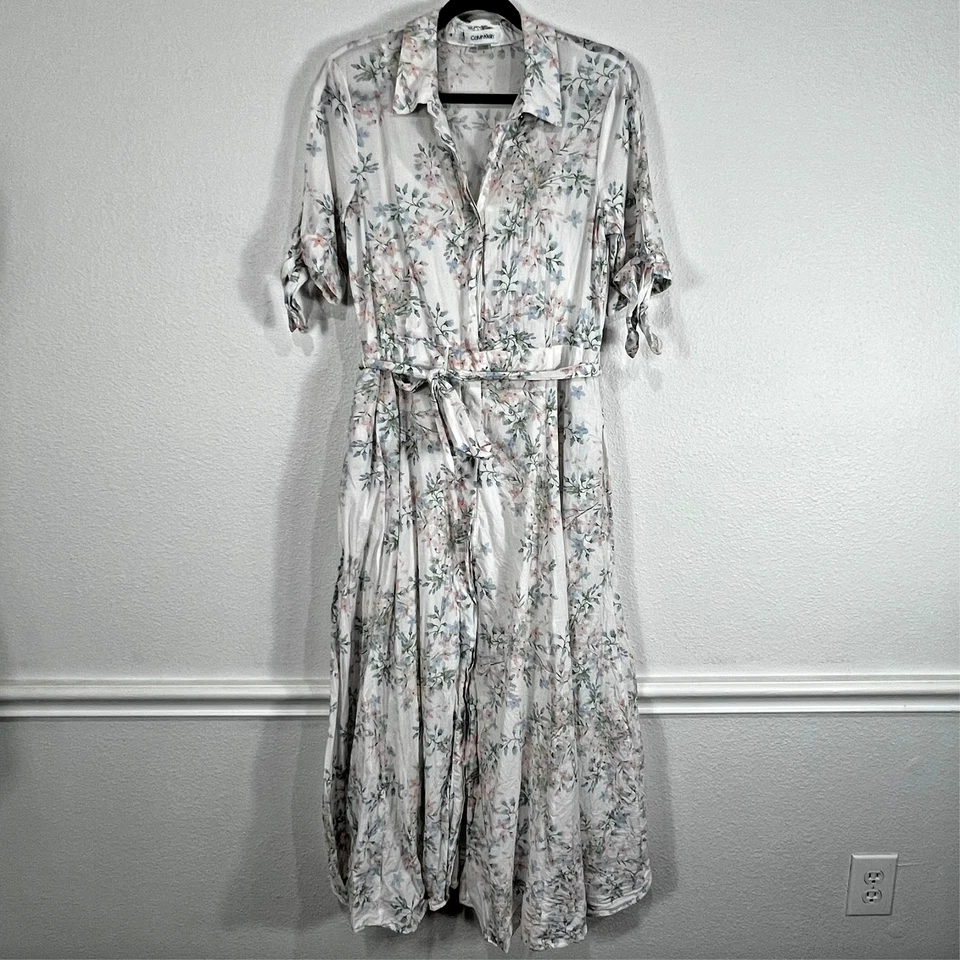 Calvin Klein Button Shirt Maxi Dress Floral Short Sleeve Prairie Cottage Size 8 - Image 2 of 4