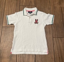 Psycho Bunny Kids Polo Shirt Size Medium 10-12 White with Green Blue Pink Trim