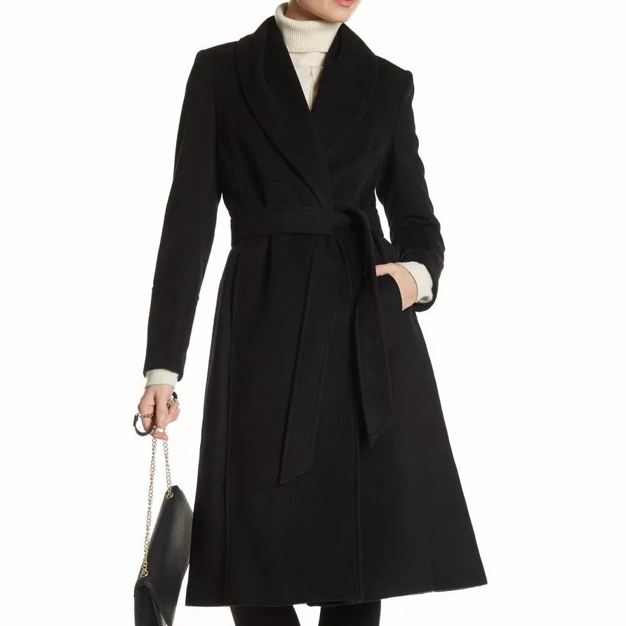 Cole haan wool blend shawl collar belted coat discount