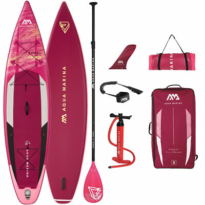Aqua Marina Inflatable Coral Touring SUP Stand Up Paddle Board Set Pink 350 cm
