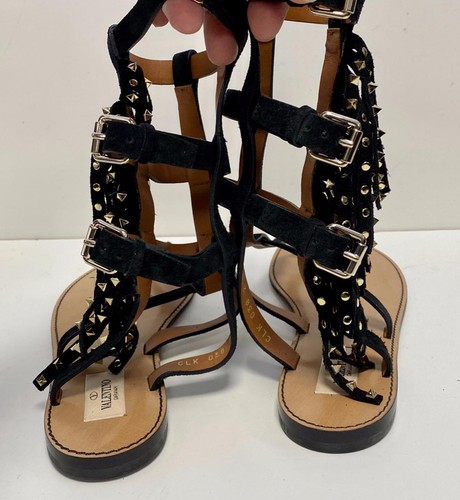 Valentino Garavani Black Suede Rockstud Gladiator Sandals size 38 new - Picture 5 of 9