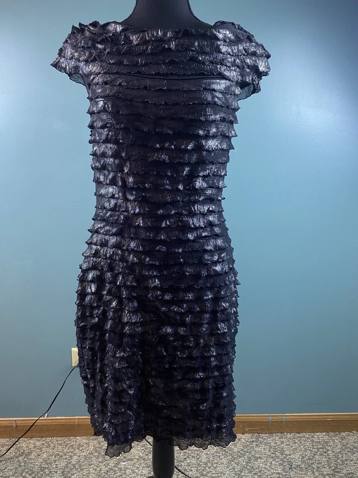 Women’s Size 6 Cocktail Party Dress Black Layered Ruffle - Image 4 of 4
