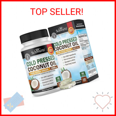 Coconut Oil Capsules 2000mg - Organic Pure Extra Virgin Unrefined Cold Pressed M