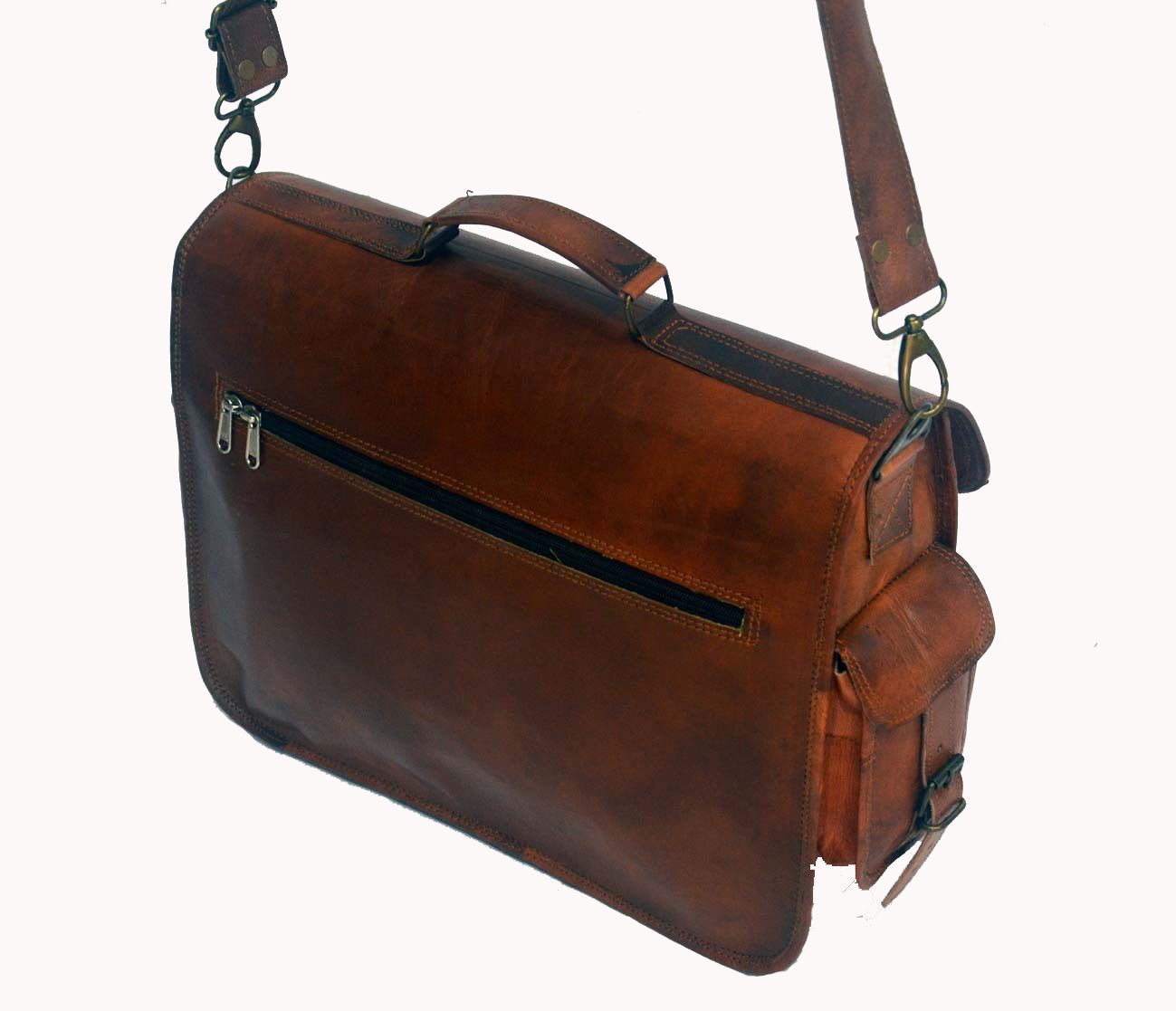 Handmade Vintage Brown Leather Laptop Bag Briefcase for Men Shoulder Messenger JMB-image