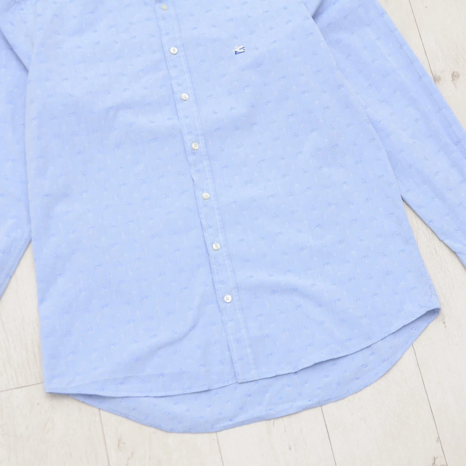 Luxury Etro Men's Paisley Dress Shirt 40 Blue Denim Made in Italy Luxury Casual - Image 3 of 4