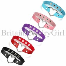 Leather Heart Choker Collar Punk Goth Adjustable Rivet Necklace Love O-Ring